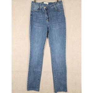 Risen Jeans Womens Crossover Asymmetrical Button Fly Skinny Jeans Blue Sz 15/32